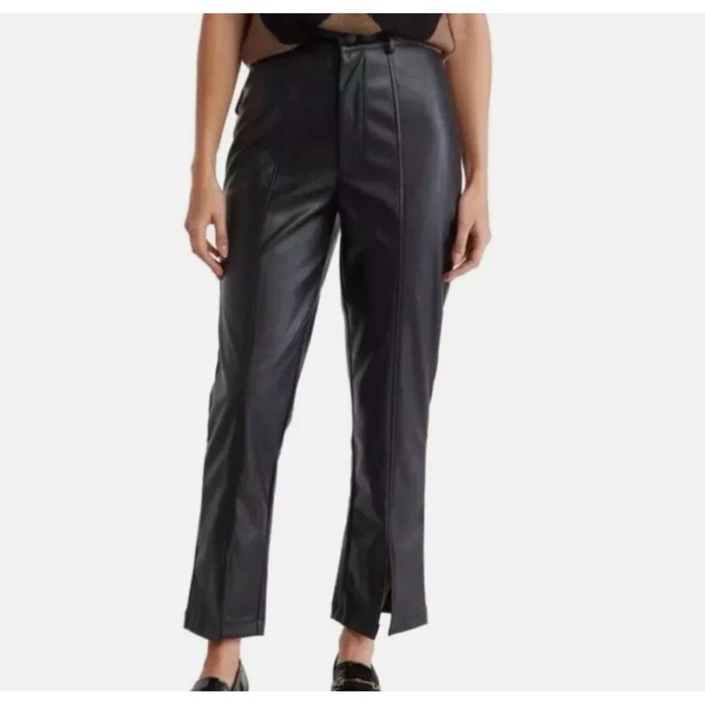 Wildfox‎ Faux Leather Pants Trousers Split Leg High Rise Size M Club Party 90s